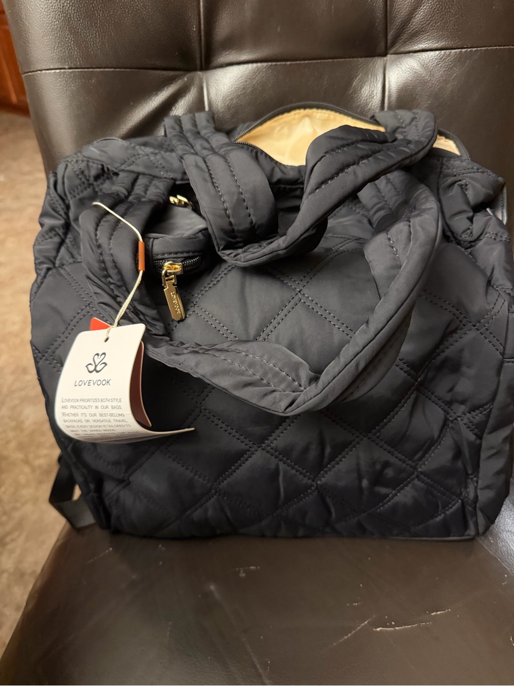 Lovevook Quilted Black Baby Bag Tote